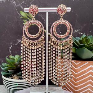 "Lisa" NEW Gold Glam Chandelier, Tassel, Dangle Bling Statement Fashion Earrings